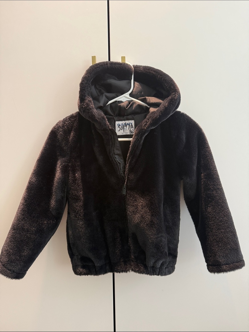 Kids Plush Fur Hooded Jacket - Black
